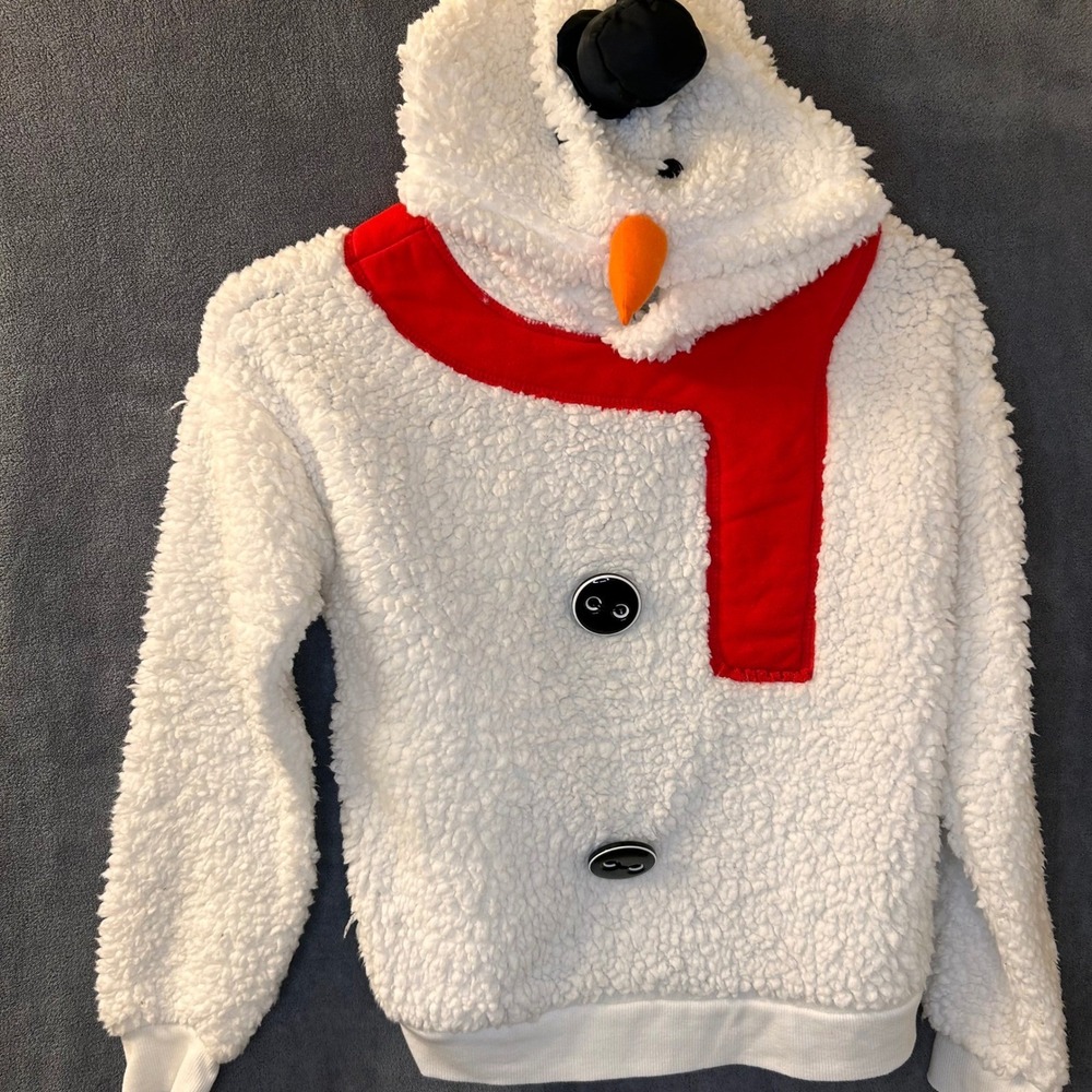 Womens Small Christmas Snowman Hoodie Sherpa Fleece Scarf Holiday Winter Cozy